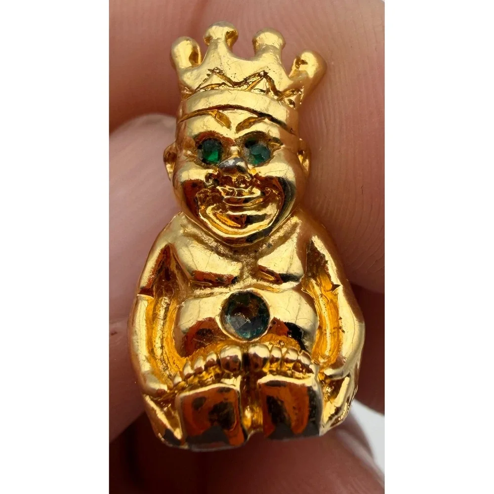 Vintage‎ Gold Tone King Figural Cufflinks Green Red Stone Accents Pat 2974381